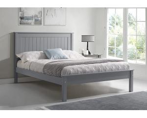 5ft King Size Torre Grey painted wood bed frame, low foot end